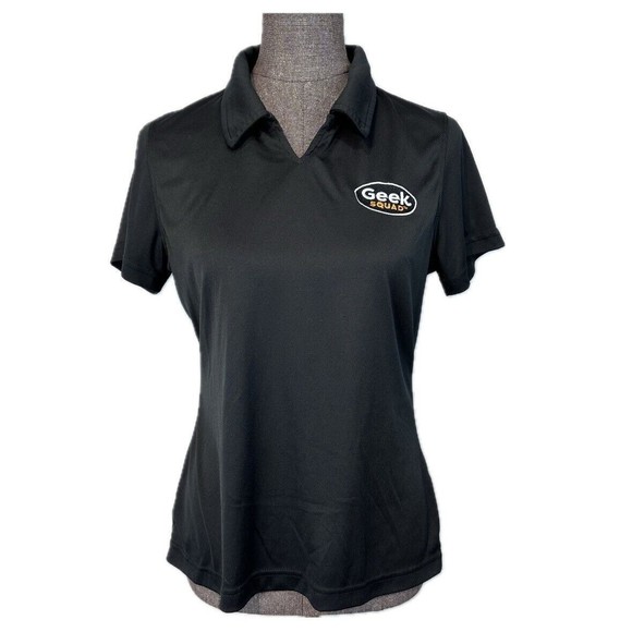 Best Buy Geek Squad Employee Women's Black V Neck Polo Shirt Sz M - Picture 1 of 7